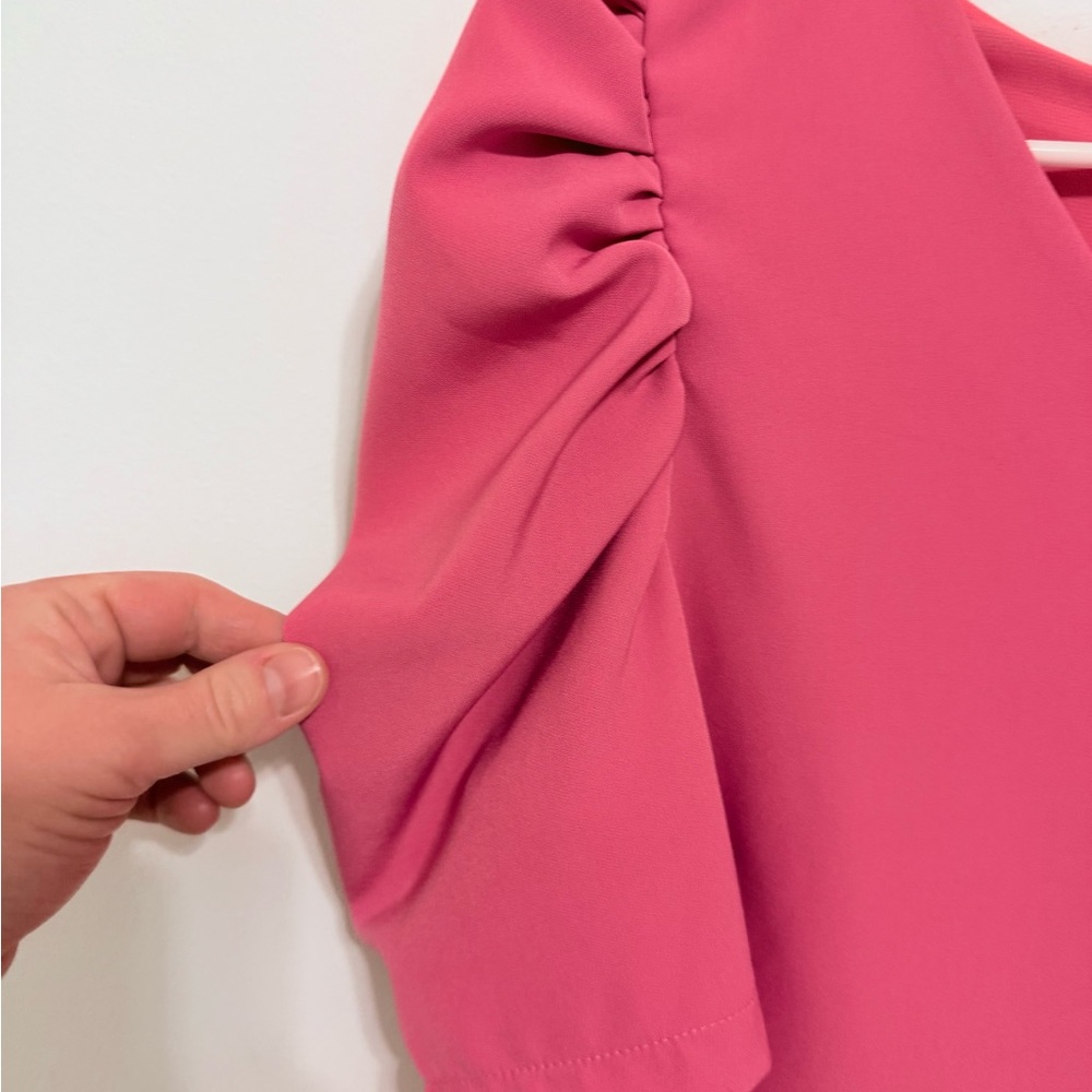 Lida Kate Pink Puff Sleeve Ruffle Hem Mini Dress | Size L | NWT - Picture 5 of 9